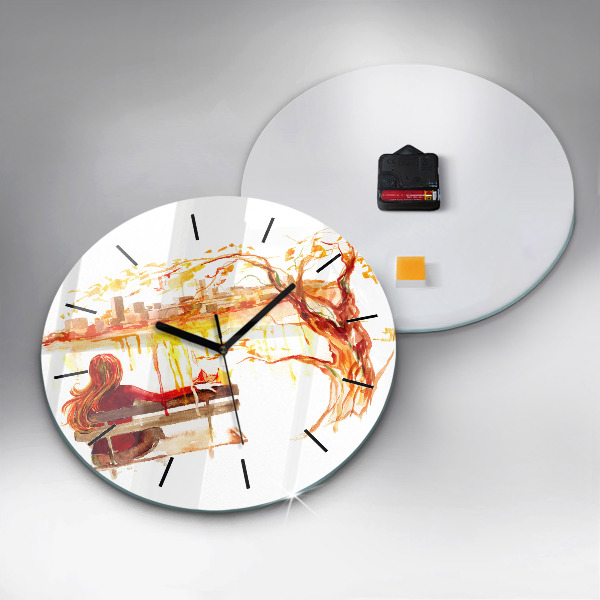 Round glass wall clock Autumn Landscape