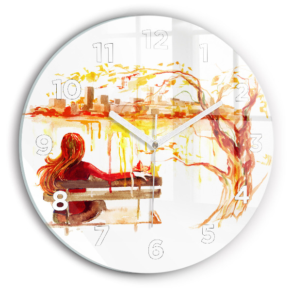 Round glass wall clock Autumn Landscape