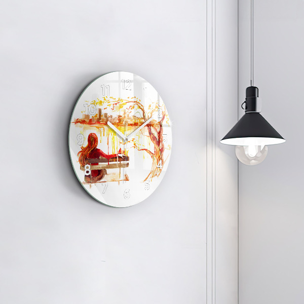 Round glass wall clock Autumn Landscape