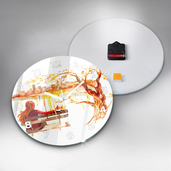 Round glass wall clock Autumn Landscape