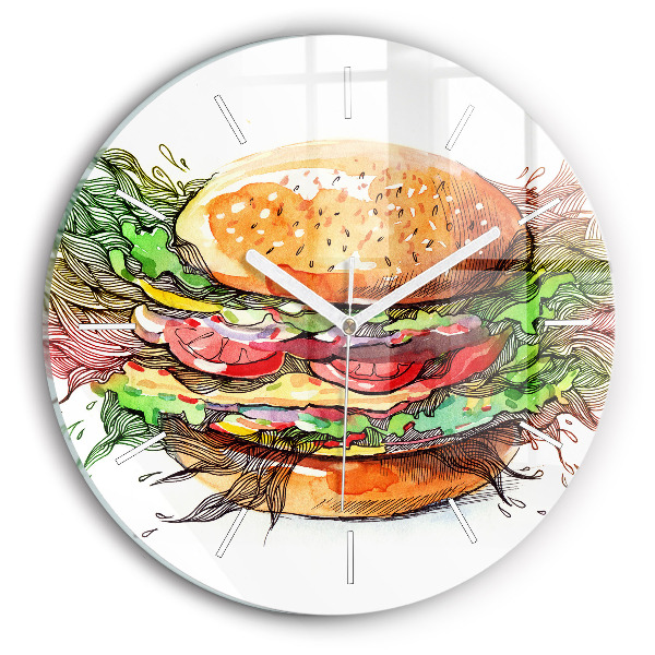 Round glass wall clock XXL Cheese Burger