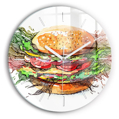 Round glass wall clock XXL Cheese Burger
