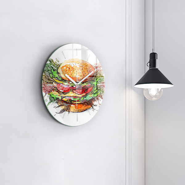 Round glass wall clock XXL Cheese Burger