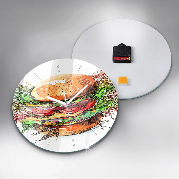 Round glass wall clock XXL Cheese Burger
