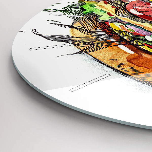 Round glass wall clock XXL Cheese Burger
