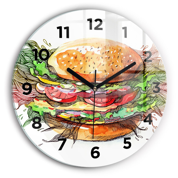 Round glass wall clock XXL Cheese Burger