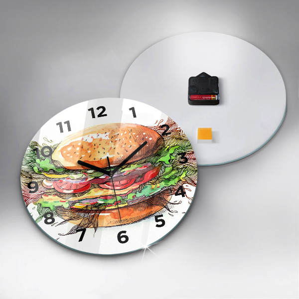 Round glass wall clock XXL Cheese Burger