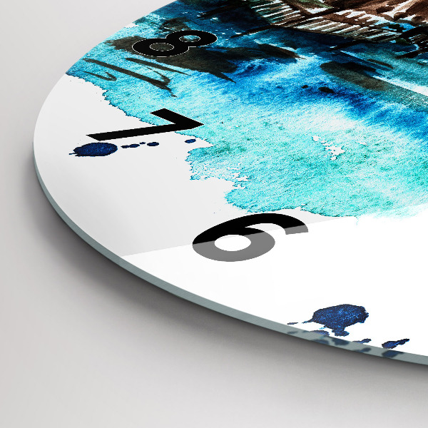 Round glass wall clock Picture of a deserted island