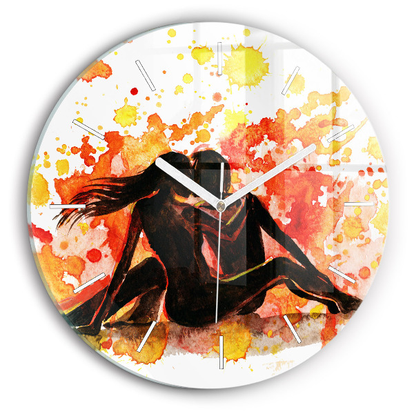 Round glass wall clock Love and a couple in love