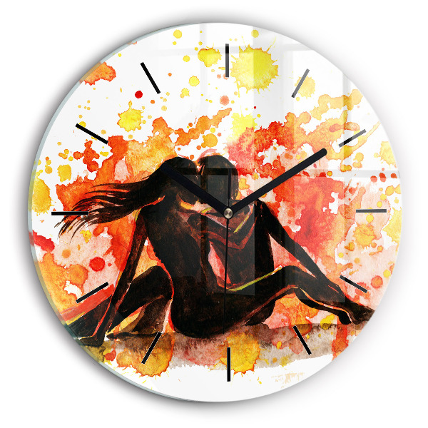 Round glass wall clock Love and a couple in love
