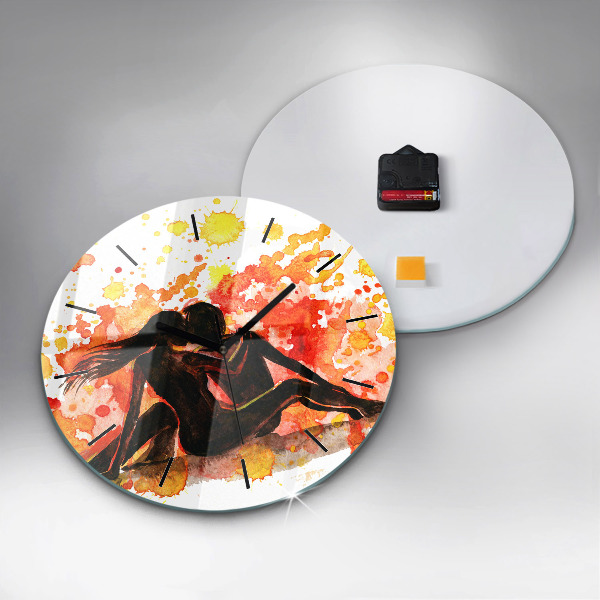 Round glass wall clock Love and a couple in love