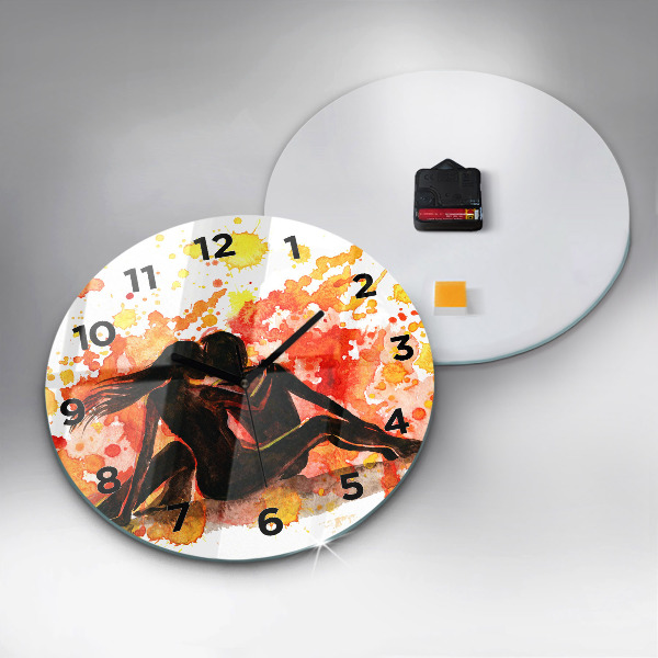 Round glass wall clock Love and a couple in love