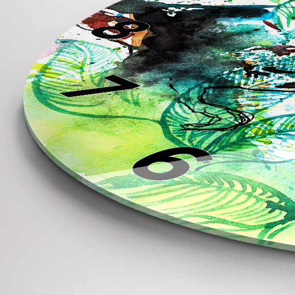 Round glass wall clock Toucan in the grass