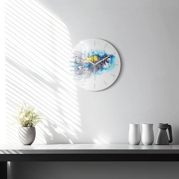Round glass wall clock Underwater fish life