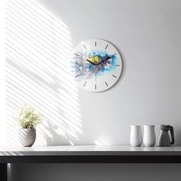 Round glass wall clock Underwater fish life
