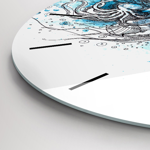 Round glass wall clock Underwater fish life