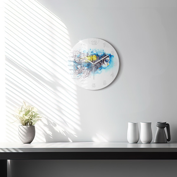 Round glass wall clock Underwater fish life