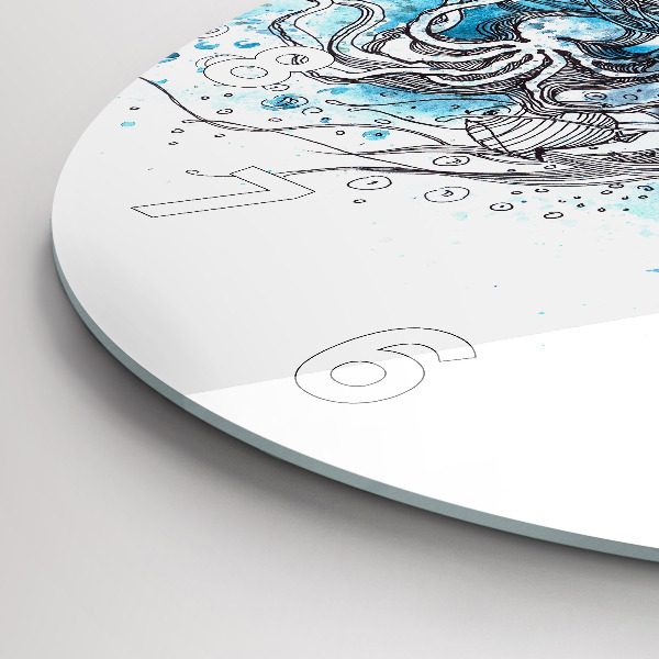 Round glass wall clock Underwater fish life