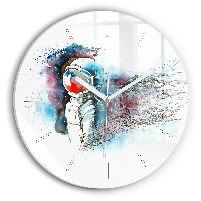 Round glass wall clock Astronaut abstraction