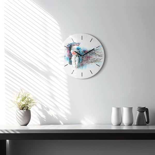 Round glass wall clock Astronaut abstraction