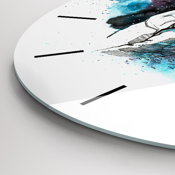 Round glass wall clock Astronaut abstraction
