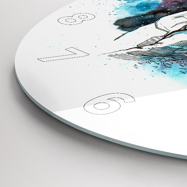 Round glass wall clock Astronaut abstraction