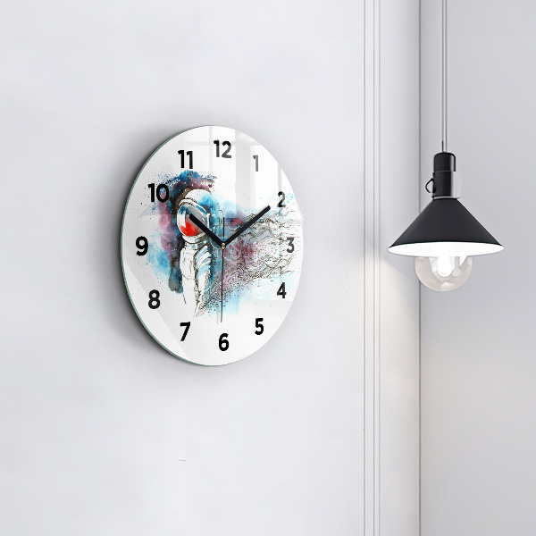 Round glass wall clock Astronaut abstraction
