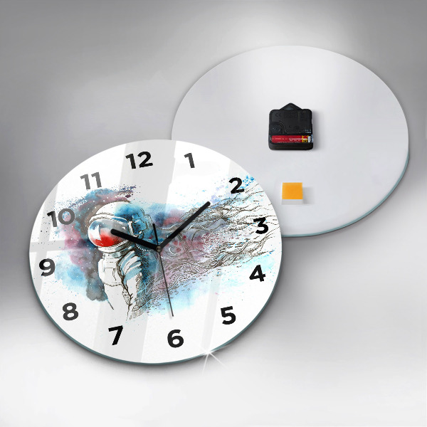 Round glass wall clock Astronaut abstraction