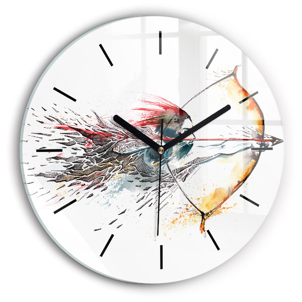 Round glass wall clock A warrior on the hunt