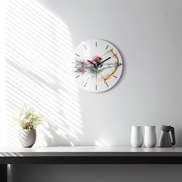 Round glass wall clock A warrior on the hunt