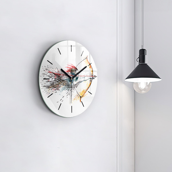 Round glass wall clock A warrior on the hunt