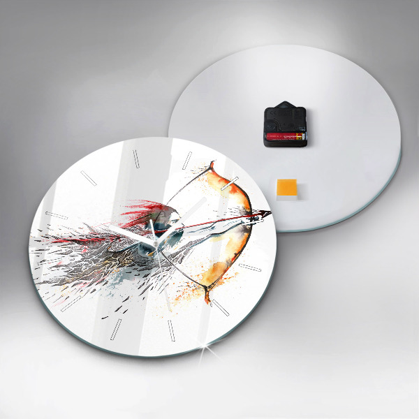 Round glass wall clock A warrior on the hunt