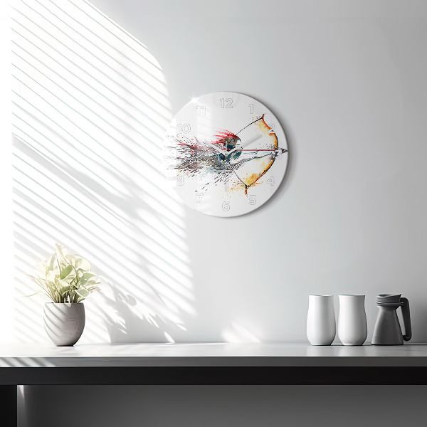 Round glass wall clock A warrior on the hunt