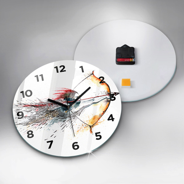 Round glass wall clock A warrior on the hunt