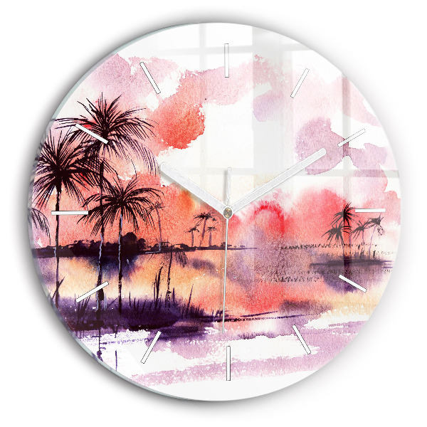 Round glass wall clock Tropical Landscape