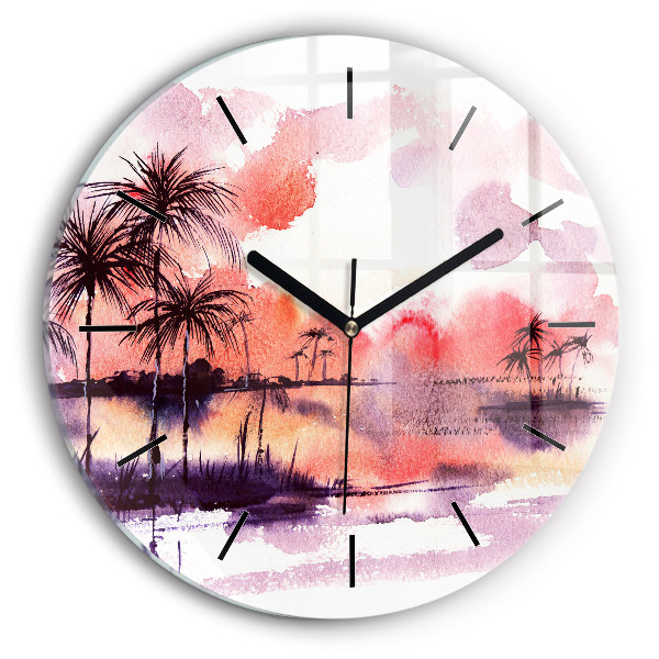 Round glass wall clock Tropical Landscape
