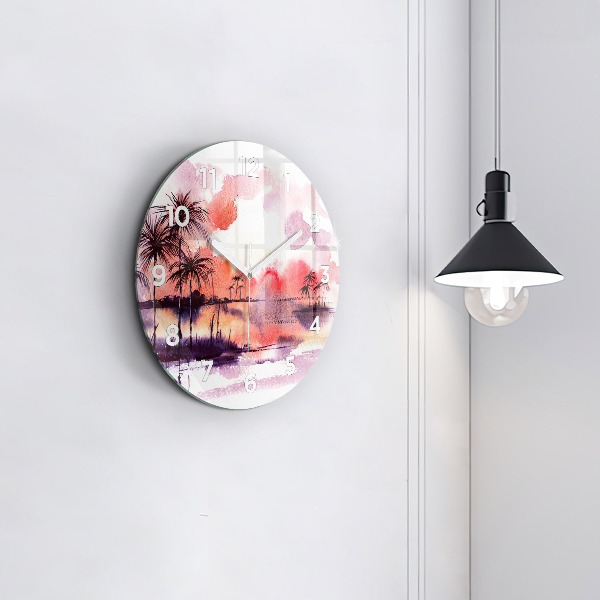 Round glass wall clock Tropical Landscape