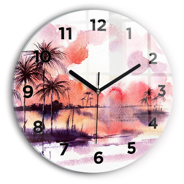 Round glass wall clock Tropical Landscape