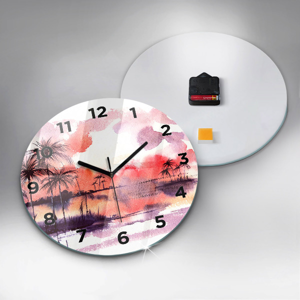 Round glass wall clock Tropical Landscape