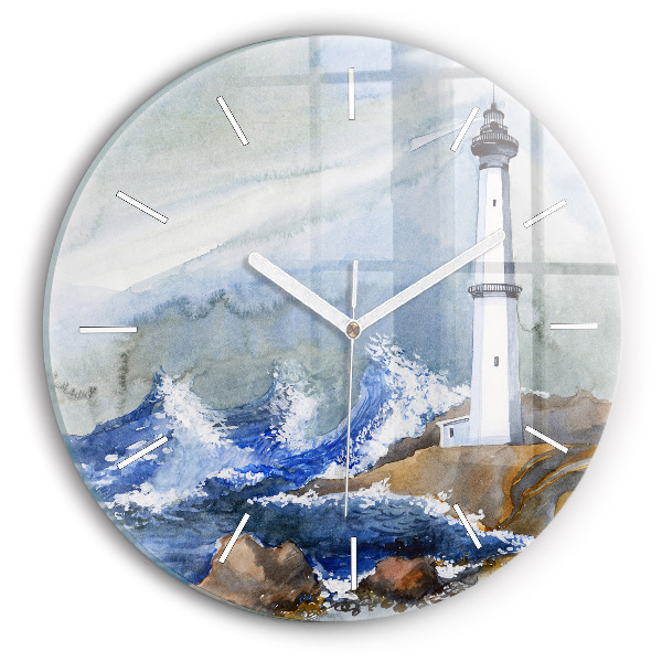 Round glass wall clock The sea and the lighthouse
