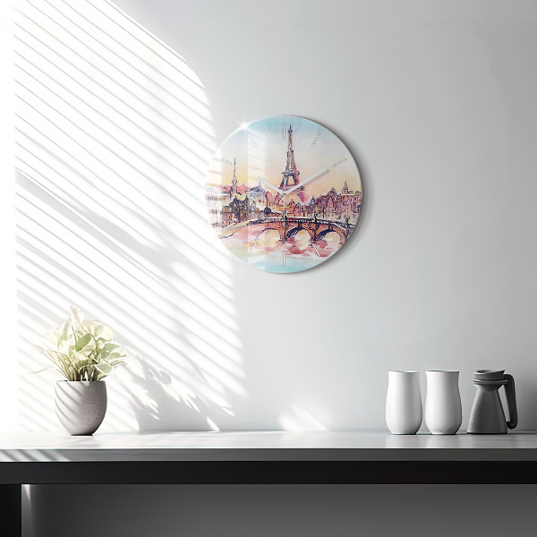 Round glass wall clock Painted Landscape of Paris