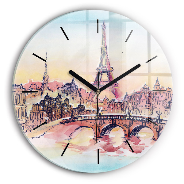 Round glass wall clock Painted Landscape of Paris