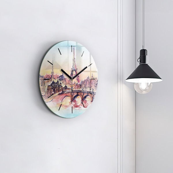 Round glass wall clock Painted Landscape of Paris