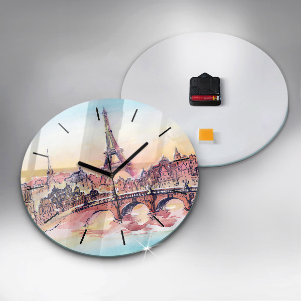 Round glass wall clock Painted Landscape of Paris