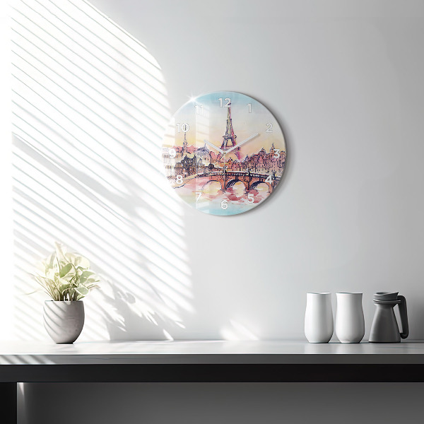 Round glass wall clock Painted Landscape of Paris