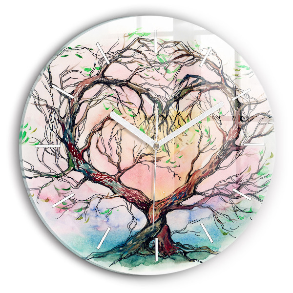 Round glass wall clock Tree the heart of nature