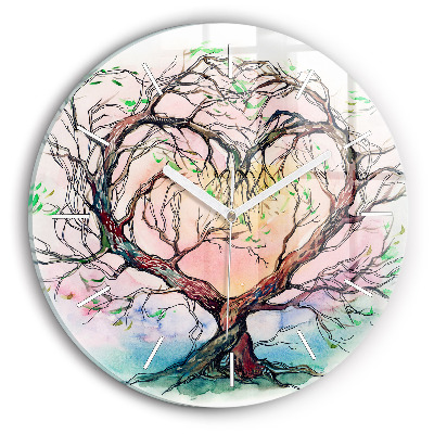 Round glass wall clock Tree the heart of nature