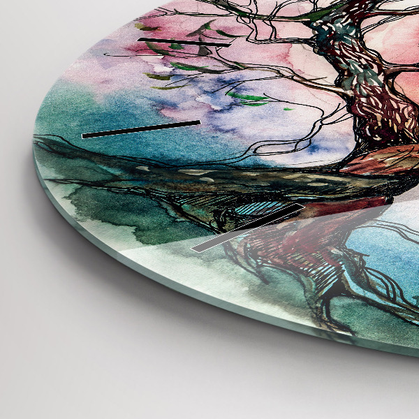 Round glass wall clock Tree the heart of nature
