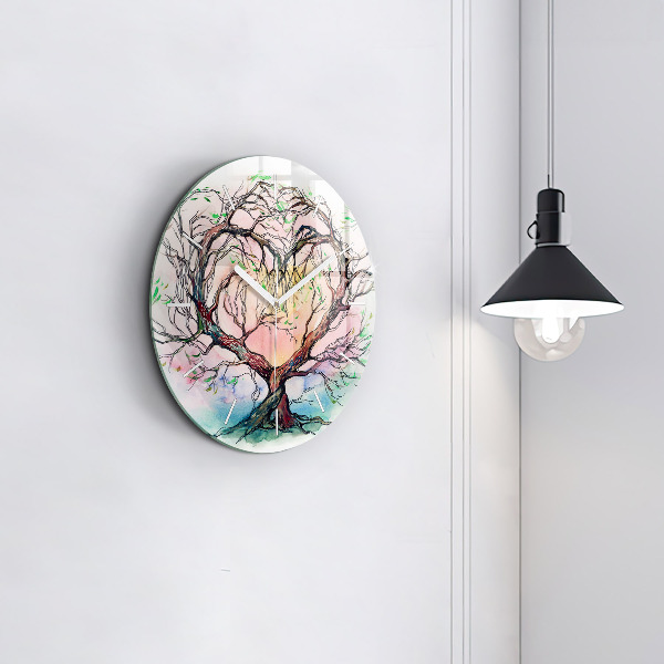 Round glass wall clock Tree the heart of nature