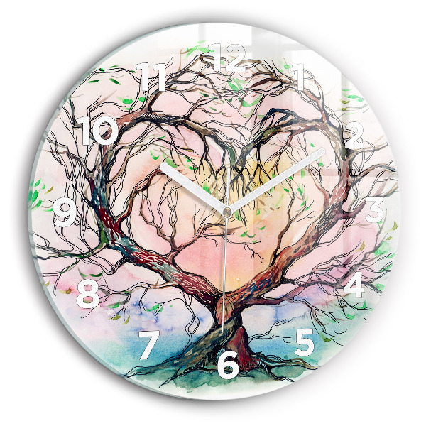 Round glass wall clock Tree the heart of nature